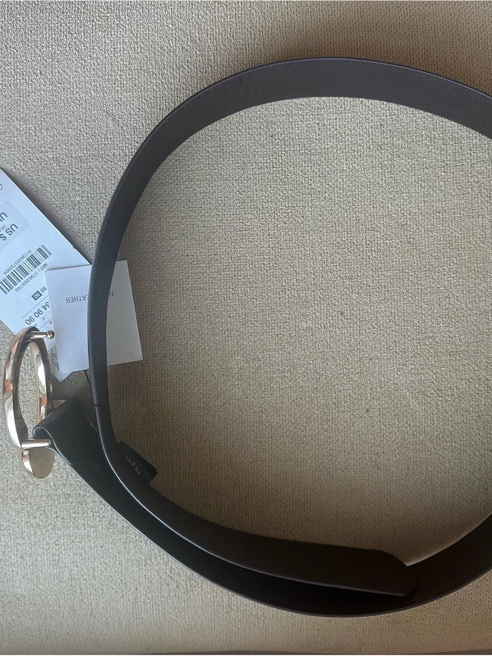 Zara NWT Brown 100% Leather Belt with Gold Curved Buckle